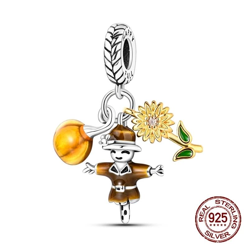 Медный кулон в виде кленового листа и ежовика, цветы, предохранительная цепочка, бусины, шармы, подходит для браслета с отверстием 4 мм, сделай сам, ювелирные изделия