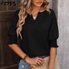 Женские модные повседневные летние весенние однотонные блузки и рубашки с v-образным вырезом и короткими рукавами с принтом