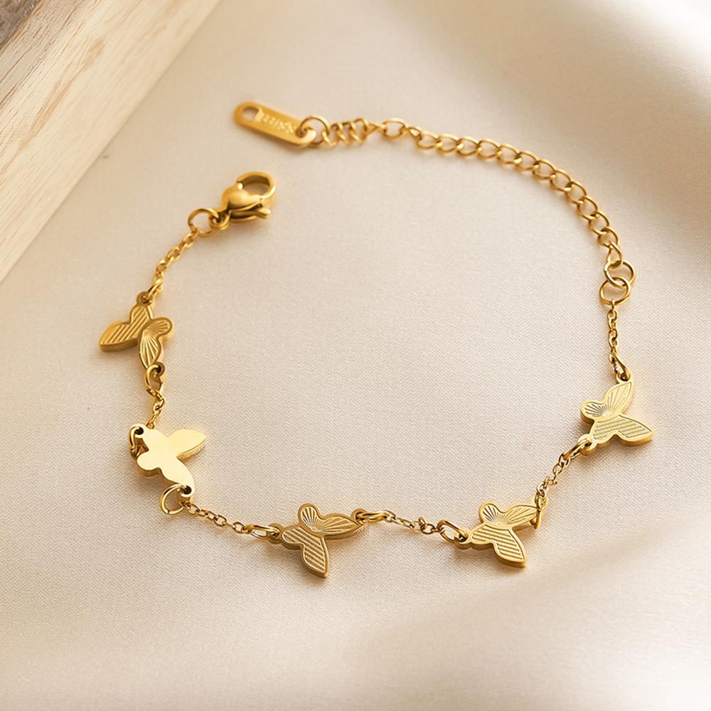 Sweet Exquisite Butterfly Charm Bracelet for Woman Girls Stainless Steel Gold Color Adjustable Chains Zircon Gifts Wholesale
