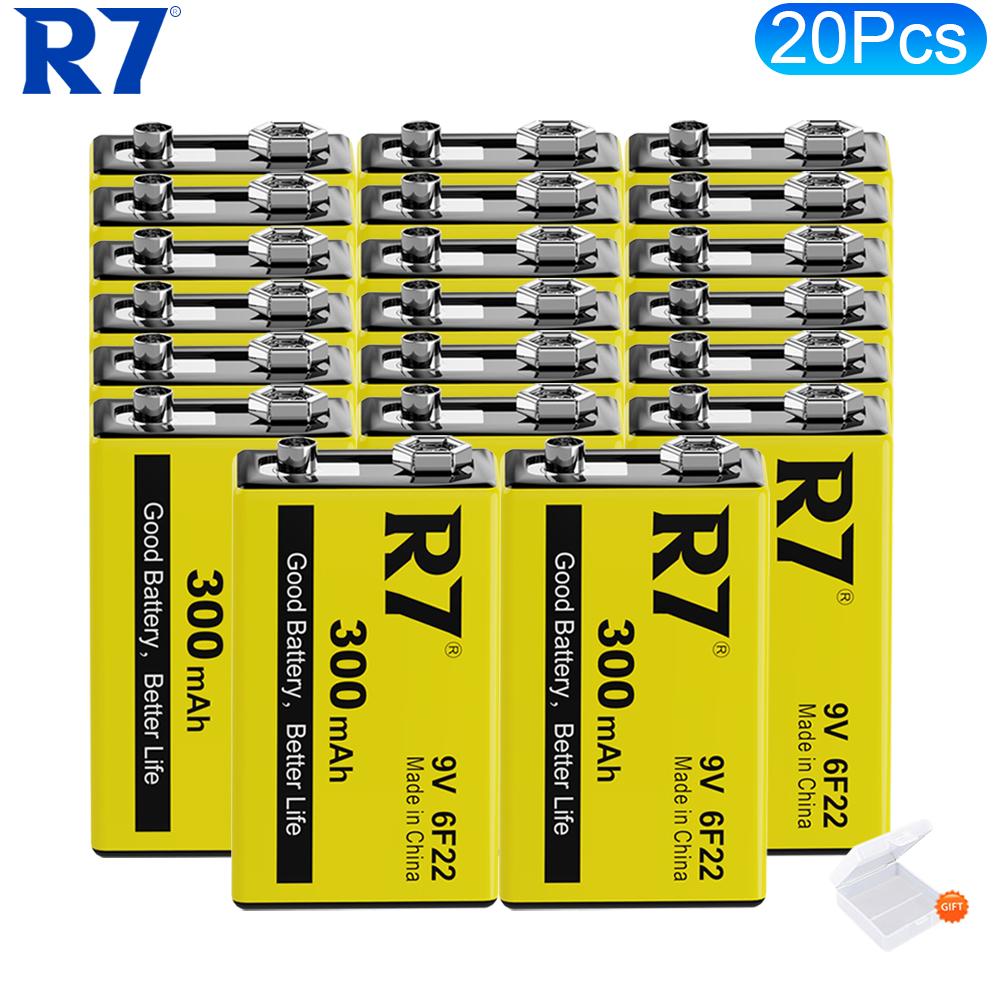 Аккумуляторы R7 9В 300 мАч для беспроводных микрофонов, гитар с эквалайзером, дымовых извещателей и мультиметров