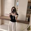 Pure and Sexy Girls Age-reducing Bow Contrast Short-sleeved Knitted T-shirt for Women In Summer New Slim Short Top