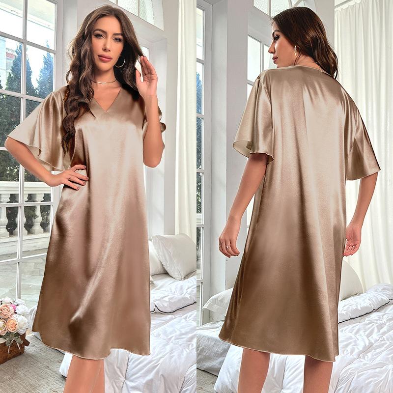 Women's Plus Size Ice Silk Summer Cool Thin Home Wear Long Pajamas