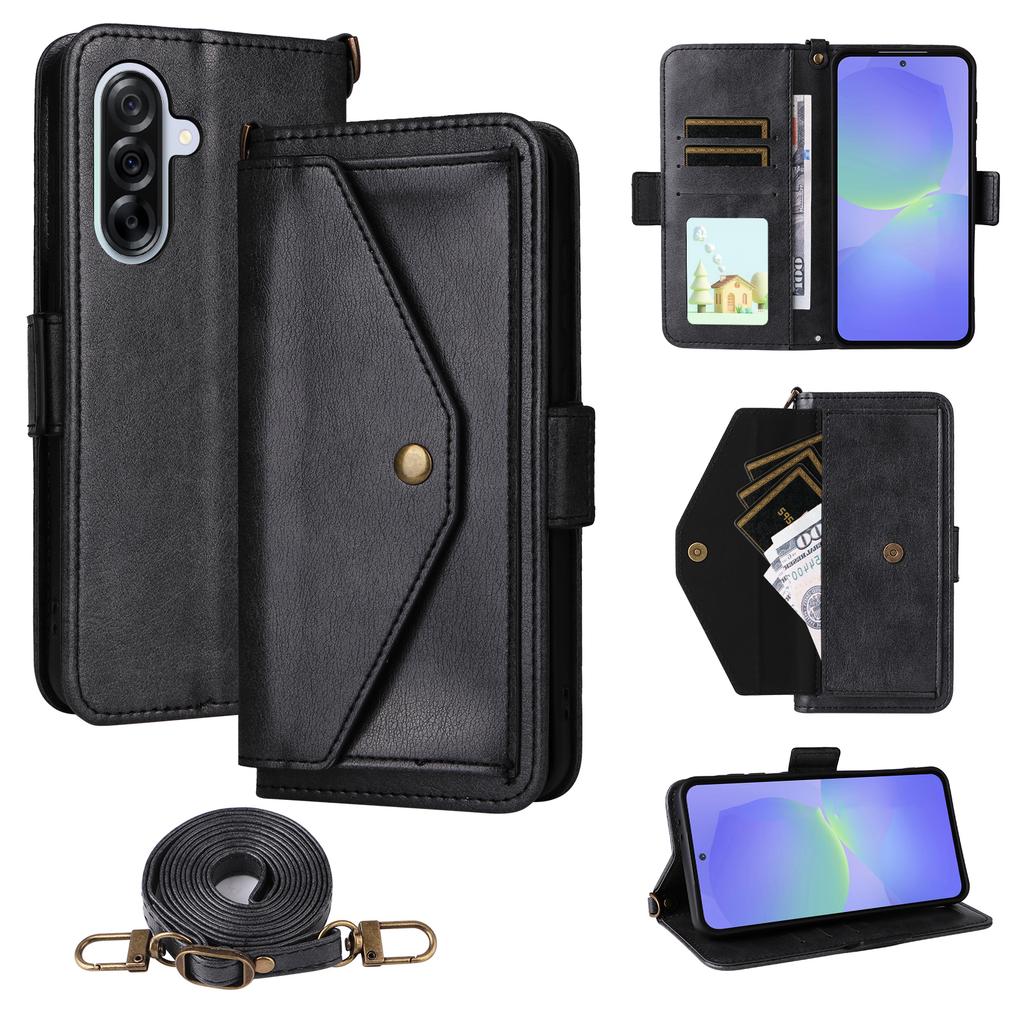 For Samsung Galaxy A55 5G Leather Case Magnetic Closure Wallet Stand Phone Cover with Crossbody Strap