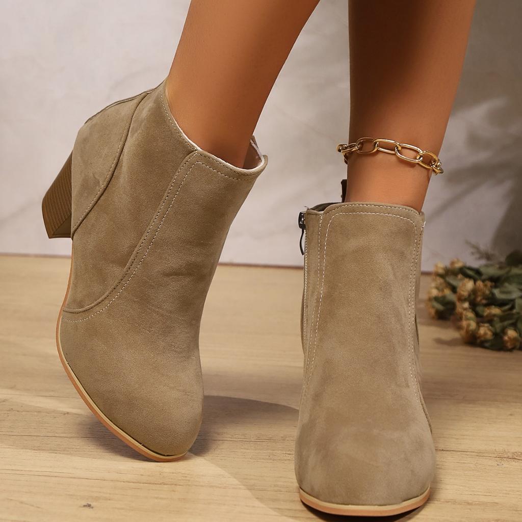 AutumnWinterFashionAnkleBootsWomenThickHighHeels shoes to keep warm