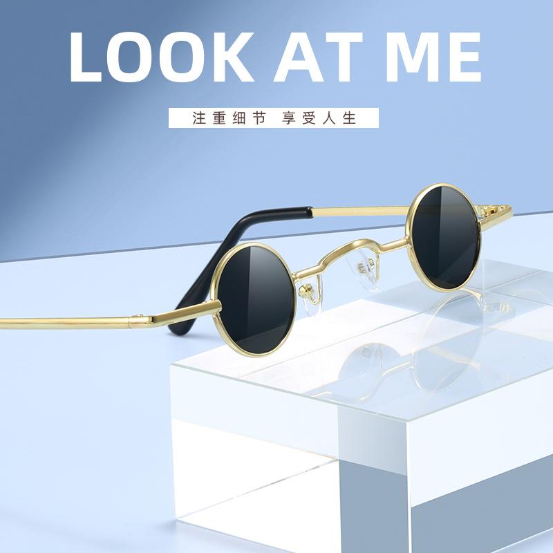 Солнцезащитные очки в стиле панк в круглой ультрамаленькой оправе для мужчин и женщин, очки в маленькой круглой оправе в стиле принца, металлические очки, солнцезащитные очки в стиле хип-хоп