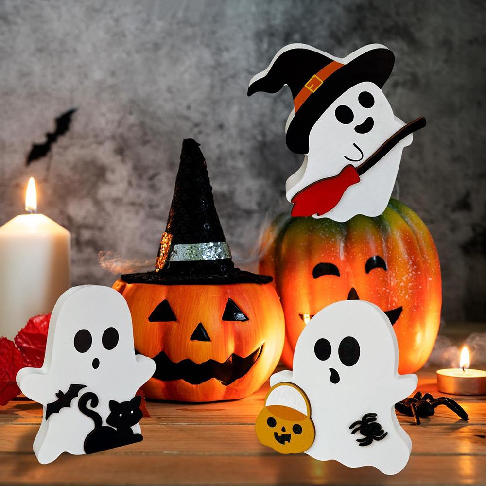 3 Pcs Cute Ghost Halloween Decorations For Party Home Shelf Display