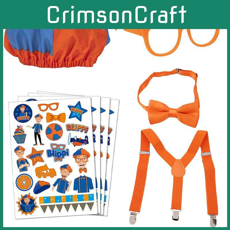 Костюм для переодевания «Будь как Блиппи» с регулируемыми ярко-оранжевыми подтяжками и шляпой