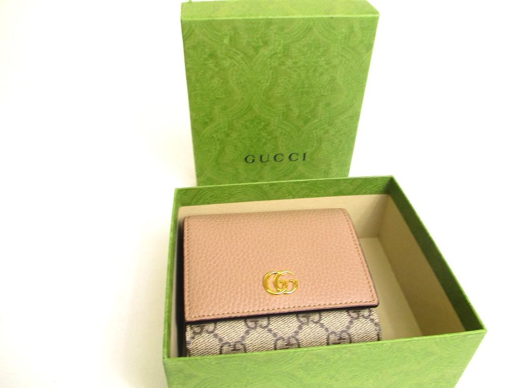 Authentic GUCCI Double G Dusty Pink Leather Bifold Wallet Compact Wallet #a188 Refurbished