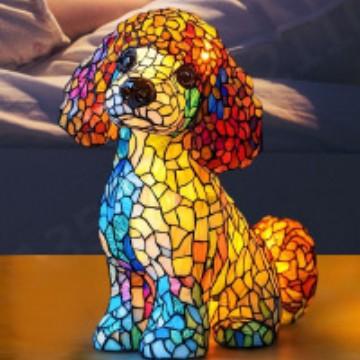 Resin Dog Series LED Night Light Animal Statue Art Figurine for Home Desktop Decoration with USB or Button Control