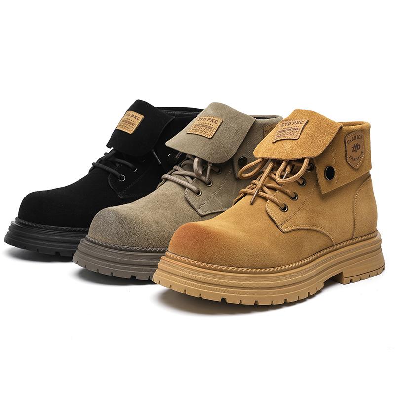 Зимние бархатные короткие ботинки мужские высокие ботинки Мартин на толстой подошве с увеличением роста в британском стиле ретро ботинки цвета ревеня 44306-R