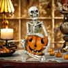 Halloween Skeleton Pumpkin Statue Spooky Pumpkin with Skull/Crow Sculpture Halloween Indoor Resin Ornament