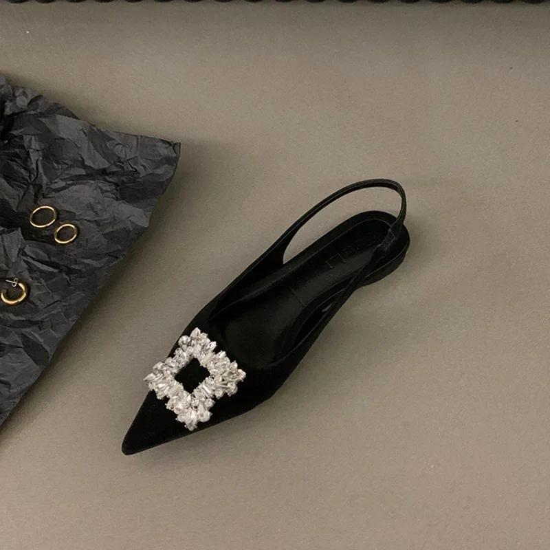 New Style Designer Style Women Sandals Shoes Fashion Rhinestone Slip On Flats Heels Ladies Pointed Toe Elegant Slingback Sandals