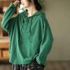 Johnature Vintage Personality Hooded Solid Color Loose Shirts Woman Autumn Casual Long Sleeves Shirts