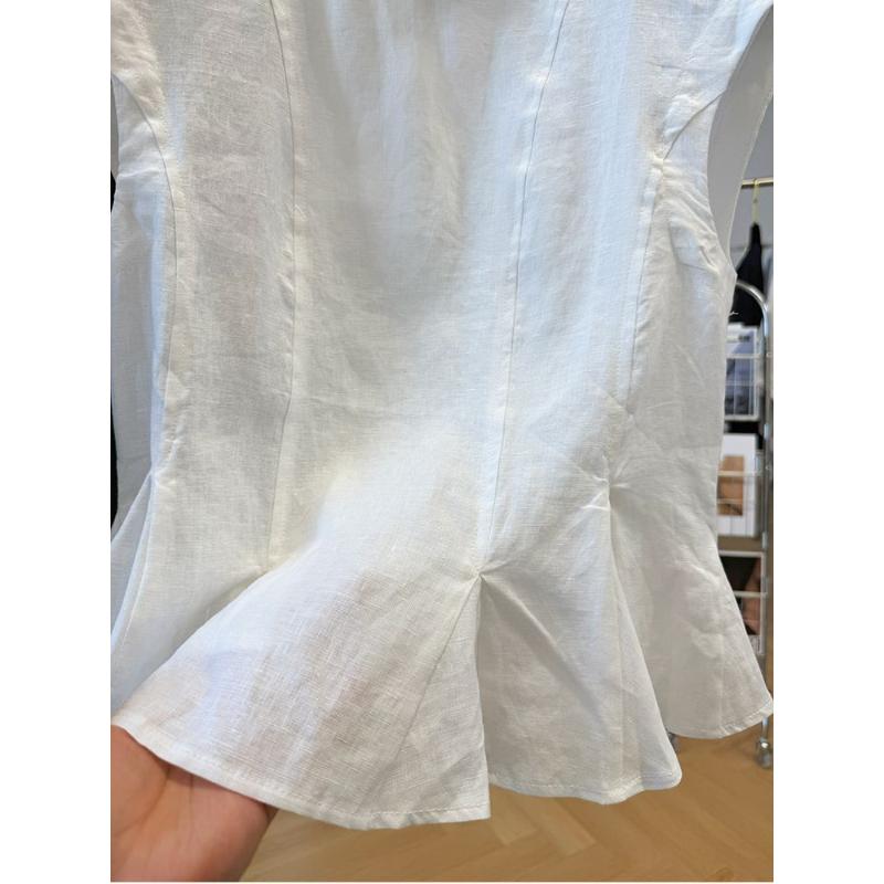 Женская синяя льняная блузка с пеплумом, без рукавов, с круглым вырезом, с оборками по подолу, повседневная