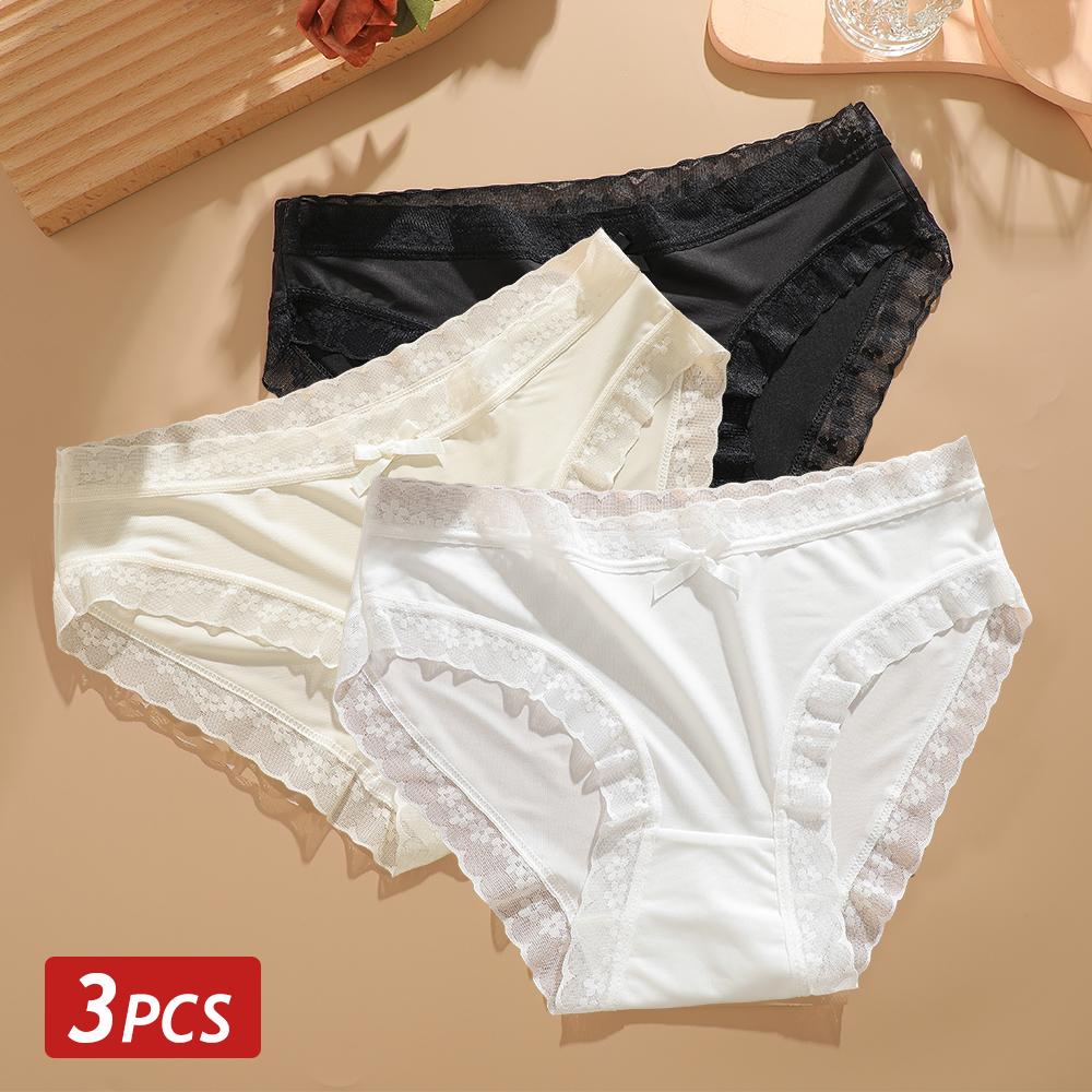 3PCS/Set Seamless Panties Ice Silk Lace Perspective Briefs Ultra Thin Breathable Underwear Cool Summer Female Sexy Lingerie