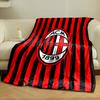 Vertical red and black stripes with an oval logo in the center. for all seasons blanket lunch break throw gift