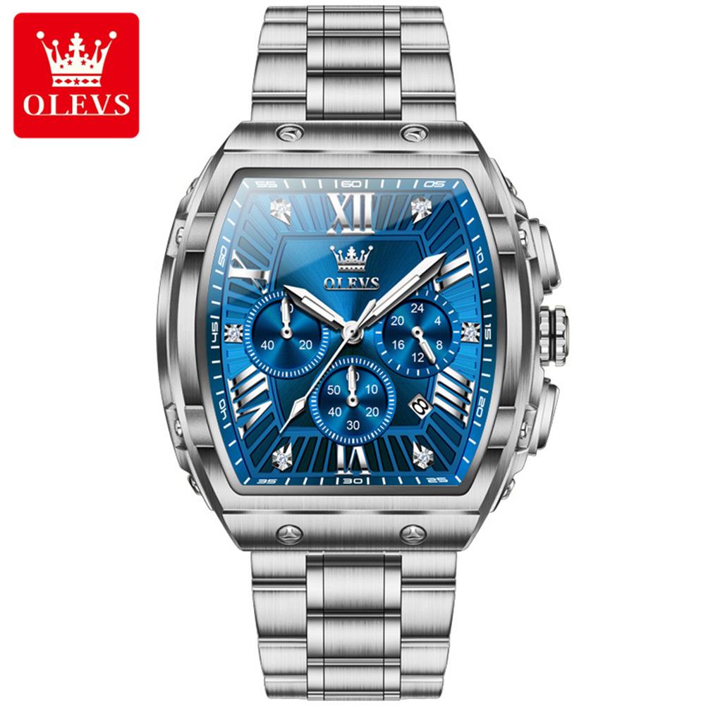 Tonneau Chronograph Men's Watches 30m Waterproof Quartz Original Wristwatch Stainless Steel Luminous Watch