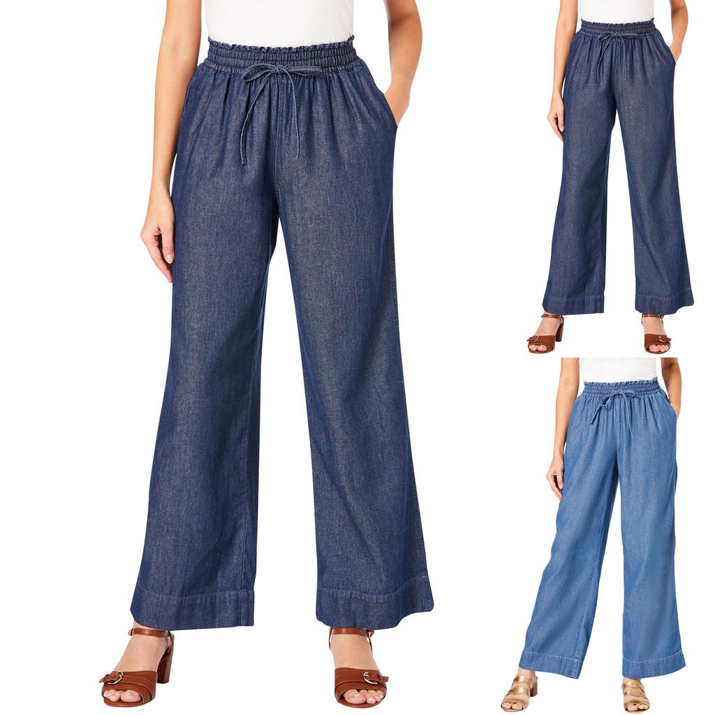 Women's Summer Casual Loose Ruffle Jeans Drawstring Pocket Casual Pants