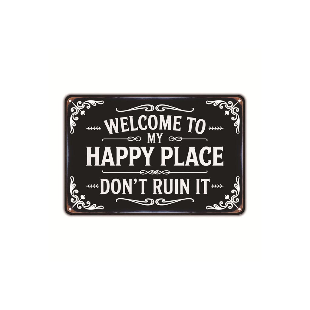 Happy Place Vintage Statement Tin Metal Sign Funny Rustic Style Garden Metal Sign for Home Patio Farm Coffee Bar Wall Decor