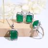 925 Sterling Silver Jewelry Set Natural Green Agate Gemstone Oct9*11mm Earring Ring Pendant Necklace for Women Fine Jewelry