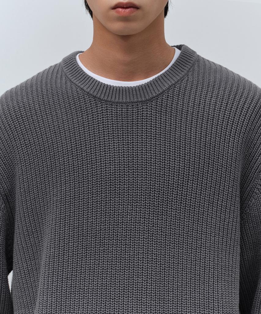 MUSINSA STANDARD Gradient Ribbed Crew Neck Knit [Charcoal Gray]