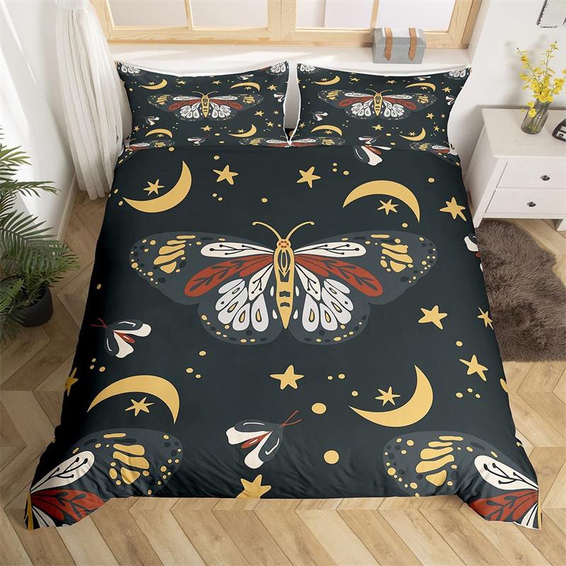 Комплект постельного белья Death Moth Queen Size Gothic Skull Boho, черно-белый декоративный мягкий комплект постельного белья с изображением скелета