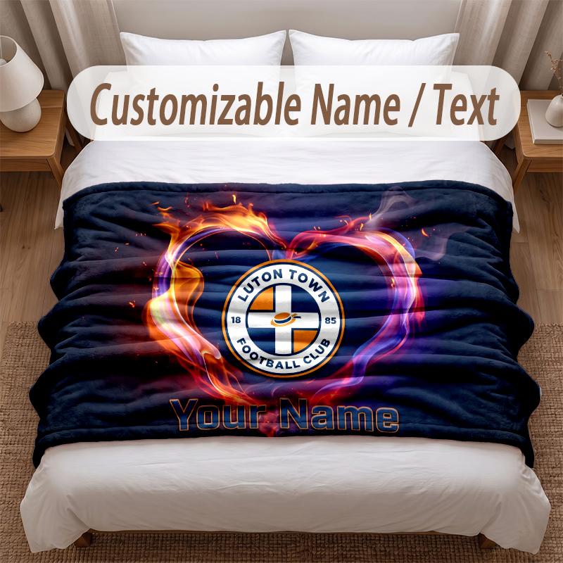 Luton Town Printed Flannel Blanket Custom Name Text Soft Warm Throw For Bedroom Holiday Gift