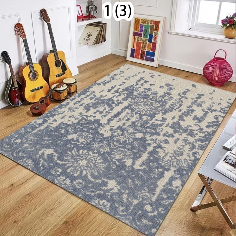BOHO Blue Vintage Rug Soft Non-Slip Washable Area Carpet Minimalist Vintage Floral Floor Mat for Living Room Bedroom and Office