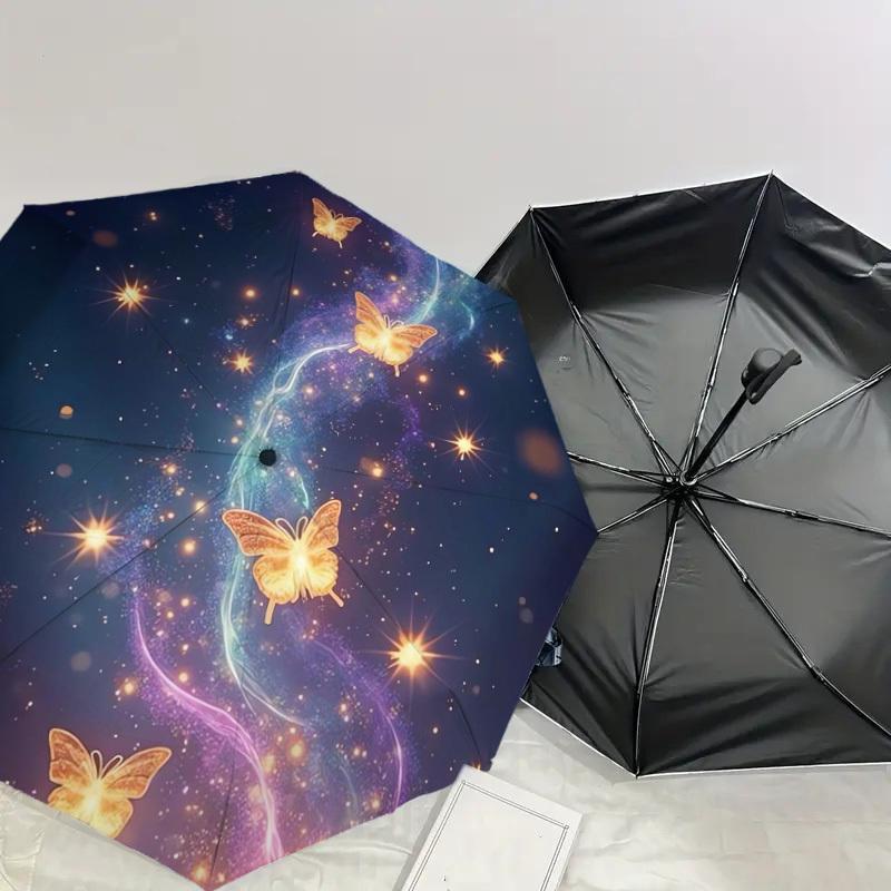 1pc Enchanted Night Butterfly Trail Umbrella with Plastic Handle,Suitable for All Seasons Home Travel Outdoor UmbrellaDD1576