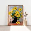 Забавный художественный постер с котом, черный кот, свуп, Ван Гог, принты под подсолнух, холст, картина, Моне, цветок, настенная художественная картина, декор для гостиной