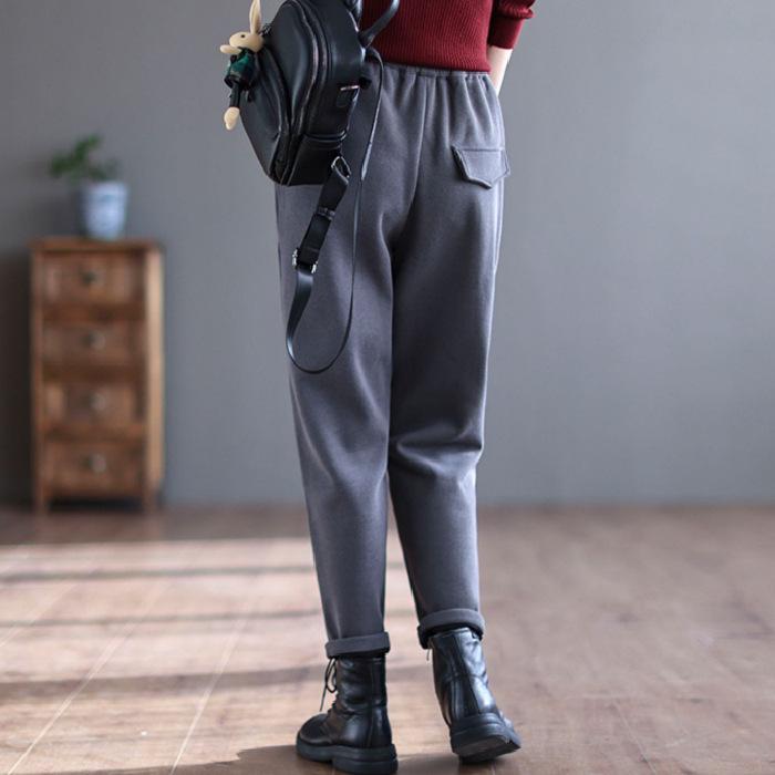 Женские ретро-шаровары с подкладкой из японского бархата и карманами на осень/зиму 2025 года