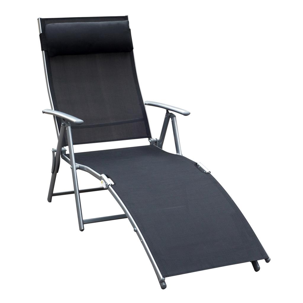 Sun Lounger Foldable Beach Lounger with Cushion Lounge Chair with 7-Level Adjustable Backrest Garden Lounger Recliner Garden Chair up to 165 kg Load