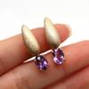 Bolaijewelry Checkboard Cut Natural Amethyst Oval 6*8mm Gemstone Ring Earrings Jewelry Set 925 Sterling Silver Fashion Women's Fine Jewelry