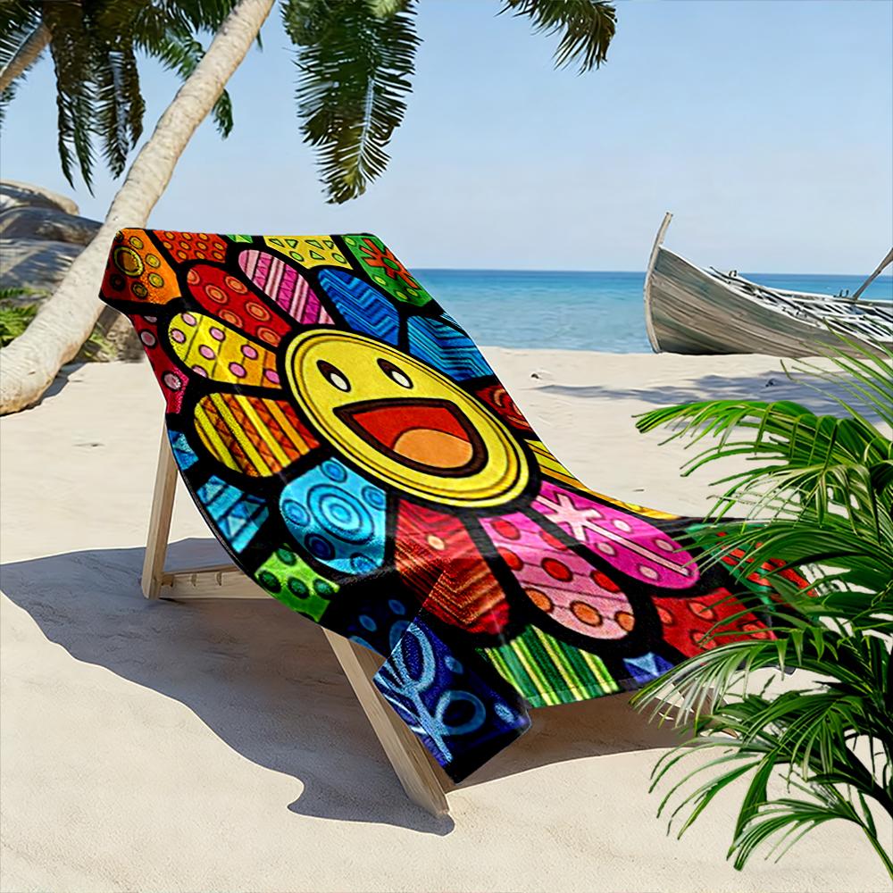 Colorful Smiling Sunflower Design Beach towel quick-drying for travel outdoor sports jogging beach and swimming