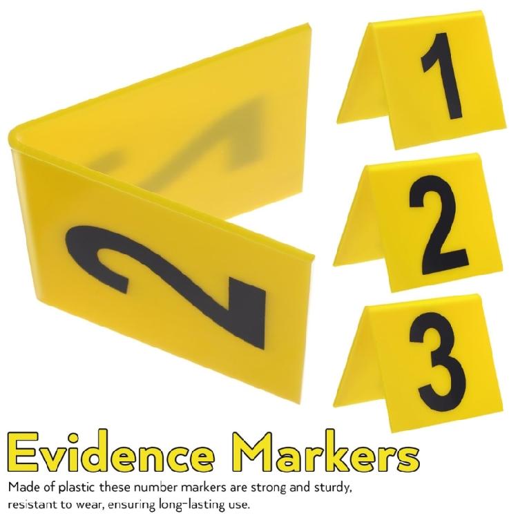 Set of 10 Plastic Crime Scene Markers for Forensic Reenactments Educational Activities and Themed Celebration