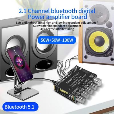 2.1 3-канальная плата усилителя мощности с басами, совместимая с Bluetooth 5.1, 50 Вт x 2 + 100 Вт, усилитель для домашнего аудио, управление через приложение для телефона