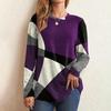 Women Tops Round Neck Long Sleeve Contrast Color Geometric Print Loose Fit Tee Shirt Casual Pullover Tops