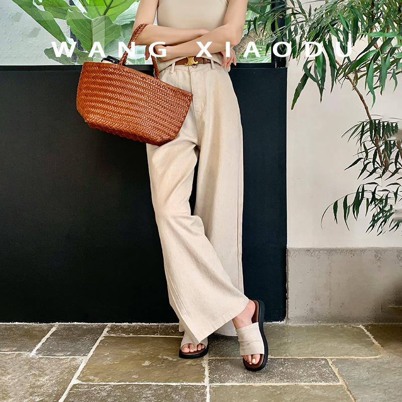 Версия из овчины~ льняные плиссированные шлепанцы на толстой подошве, женские летние, для отпуска, пляжной носки, повседневные крутые шлепанцы