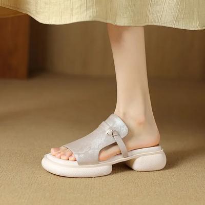 Обувь для женщин 2024 года, новые женские туфли с открытым носком, повседневные туфли на квадратном каблуке, женские мюли, модные уличные шлепанцы, Pantuflas De Mujer