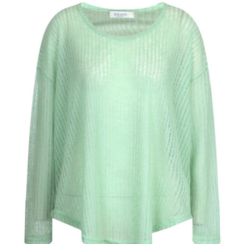 Shop Women Round Neck Sheer Mesh Long Sleeve Layered Knit Tee Bygo Wkn 21247