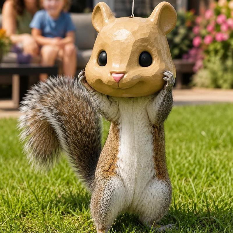 1Pcs Funny Animal Face Hanging Feeder Squirrel Head Feeder Food Container Wide Opening For Trees And Deck