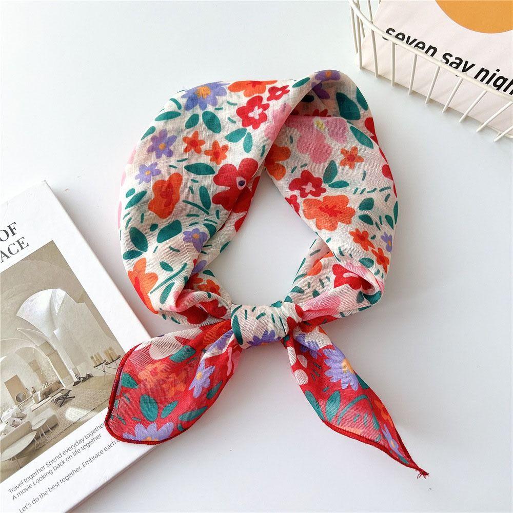 Шарфы в корейском стиле, декоративные шейные платки, квадратный платок, шелковый платок с цветочным принтом