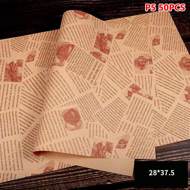 50Pcs Food Waxed Paper Oil-Proof Wax Paper Bread Sandwich Burger Fries Macarons Packaging Kitchen Baking Tool Packaging Decor
