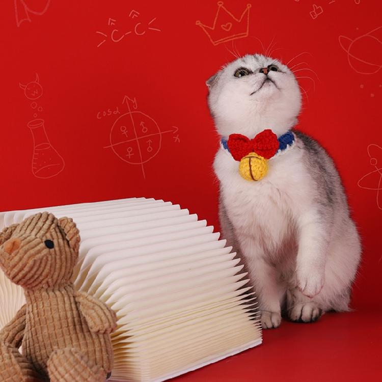 Милый синий вязаный ошейник для собак и кошек, галстук-бабочка, ожерелье для щенка и котенка, шарф для питомца Col