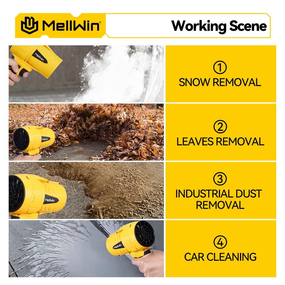 MELLWIN Бесщеточные электрические турбовентиляторы, реактивные мощные ручные воздуходувки для листьев, пылеудаление для аккумулятора Makita 18 В, контакты