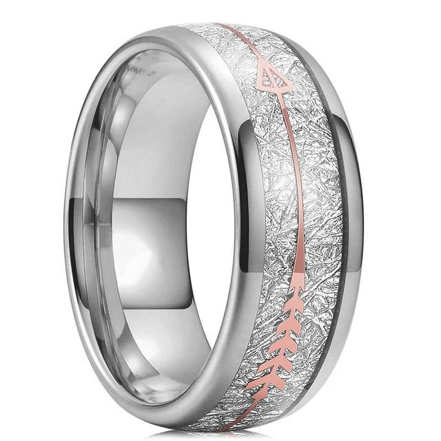 Fashion 8mm Rose Gold Color Tungsten Wedding Arrow Ring For Men Vintage Meteorite Pattern Engagement Steel Ring Men Wedding Band