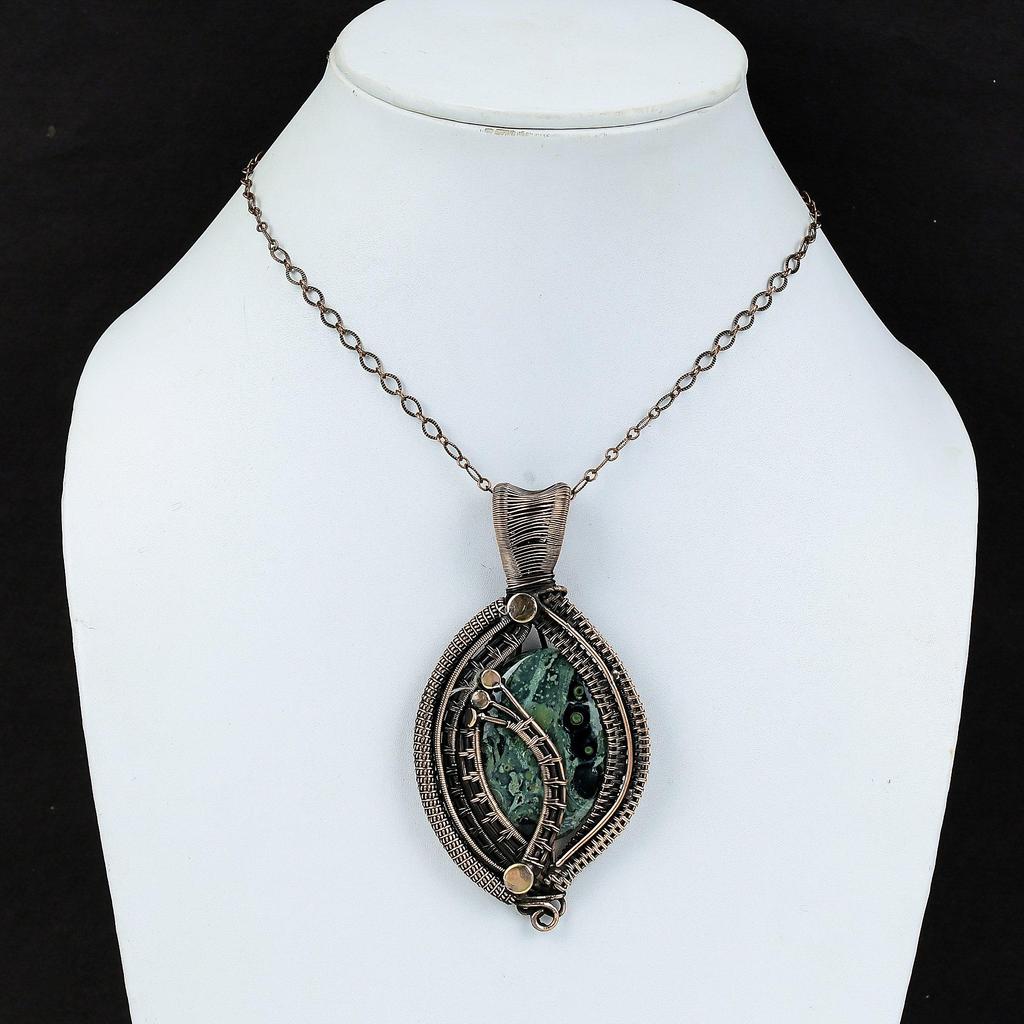 Подвеска из яшмы Камбаба, подвеска из медной проволоки, подвеска ручной работы, ювелирные изделия из натурального драгоценного камня, подвеска ручной работы, подарок на помолвку, медные украшения