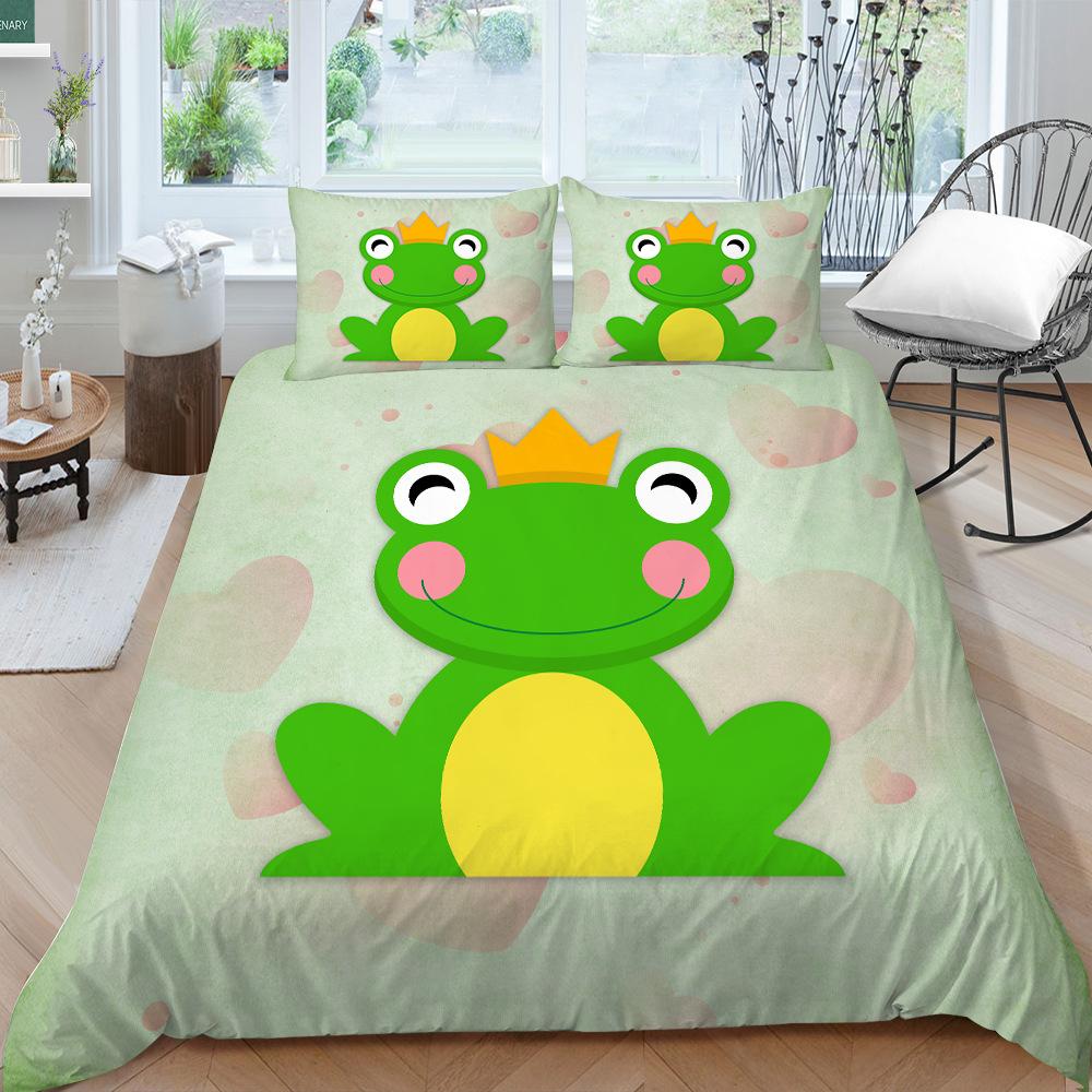 Animal Frogs Duvet Cover Set King Queen Size Green Lovely Cartoon Frog Bedding Set Kids Toad 2/3pcs Polyester Comforter Cover