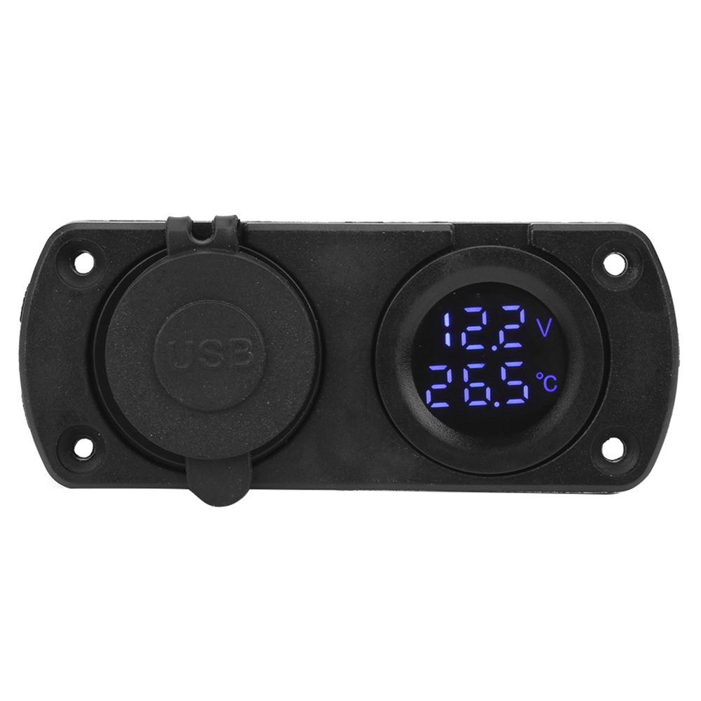 Температура Вольтметр Зарядное устройство Автомобильный двойной USB 12 В розетка Прикуриватель Синий