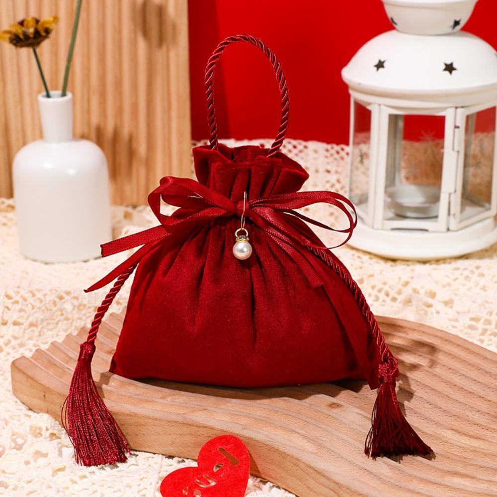 Velvet Sweets Chocolate Packing Bag Red Drawstring Pouch Handbag Wedding Candy Packaging Bags